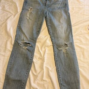 MOTHER Light Blue Distressed Skinny Jeans